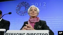 Christine Lagarde, Direktur Pelaksana IMF pada pertemuan Spring Meeting di Washington, DC, Sabtu waktu setempat (21/4).