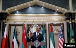 U.S. President Barack Obama speaks following his participation in the summit of the Gulf Cooperation Council (GCC) in Riyadh, Saudi Arabia, April 21, 2016.