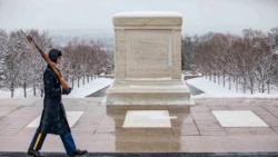 An honor guard maintains vigil at the Tomb of the Unknown Soldier on a snowy day, Feb. 2, 2021. The tomb is guarded all the time, even in bad weather. (Photo courtesy/ Sgt. Gabriel Silva/U.S. Army)