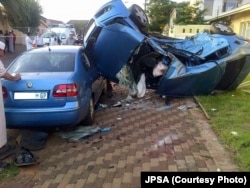A high-speed collision in a South African suburb leaves wreckage. Many motorists don’t stick to the 60 km an hour urban speed limit. (Photo courtesy JPSA)