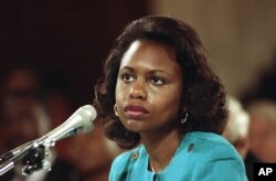 FILE - University of Oklahoma law professor Anita Hill testifies before the Senate Judiciary Committee on Capitol Hill in Washington, Oct. 11, 1991.