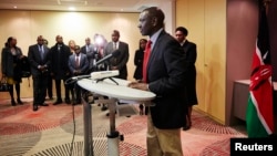 Deputy Kenyan President William Ruto addresses the media at a news conference at the Movenpick Hotel in The Hague, Oct. 15, 2013.