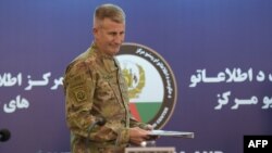FILE - U.S. Army General John Nicholson arrives ahead of a joint press conference in Kabul, Nov. 20, 2017.