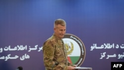 FILE - US Army General John Nicholson arrives ahead of a joint press conference in Kabul, Nov. 20, 2017.