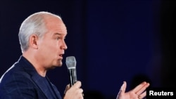 Canada's opposition Conservative Party leader Erin O'Toole speaks during his election campaign tour in Kitchener, Ontario, Canada, Sept. 18, 2021.