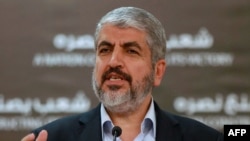 Hamas chief Khaled Meshaal holds a press conference in the Qatari capital Doha, Aug. 28, 2014.