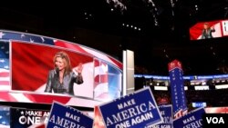FILE - U.S. Rep. Marsha Blackburn speaks on the final night of the Republican National Convention in Cleveland, Ohio, July 21, 2016. 