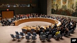 The United Nations Security Council votes on a resolution during a meeting at U.N. headquarters, March 2, 2016.