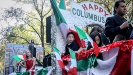 A Columbus Day parade in the Roman Catholic Diocese of Brooklyn which took place last year, October 14, 2019, in New York. (AP Photo/Bebeto Matthews)