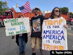 Some Long Island-based supporters of President Trump gathered near Morrely Homeland Security Center in Bethpage on Wednesday, where the president held a roundtable discussion on the MS-13 gang.