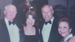 From left, Joe Schwar, Kathy Schwar, Colin Powell and Alma Powell are pictured at a wedding of one of the Powells' children. (Joe Schwar)