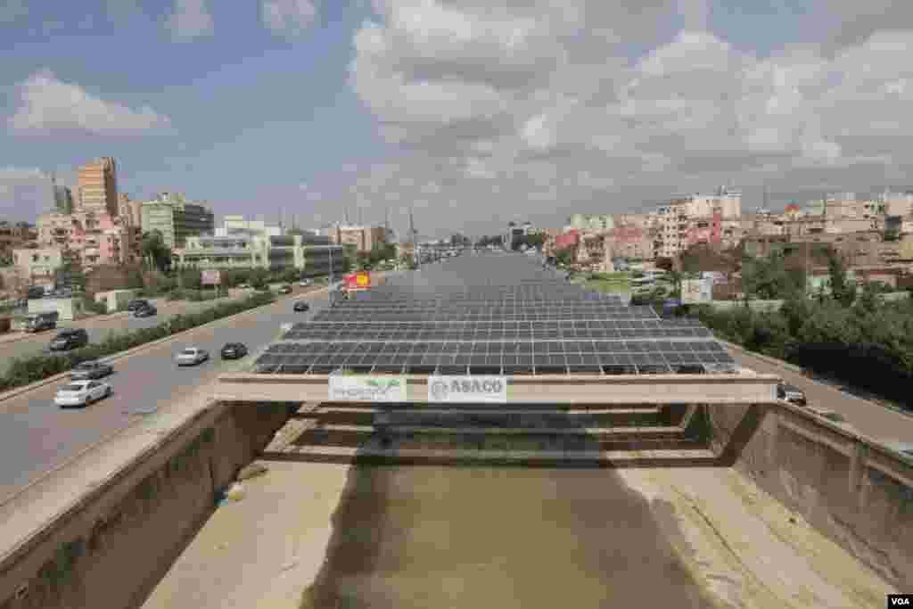 The Beirut River Solar Snake Project spans a river in the Burj Hammoud neighborhood - its makers claim it is the only one of its kind in the world. (VOA / J. Owens)