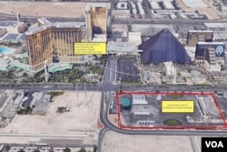 Lokasi Hotel Mandala Bay dan insiden penembakan di Las Vegas.