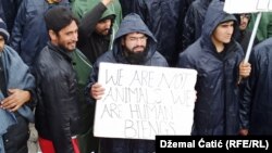 Refugees and migrants protesting in camp Lipa during winter time - January 3rd 2021