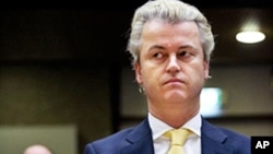 Geert Wilders, leader of the Dutch PVV (Party for Freedom), sits in court in Amsterdam on February 14, 2011