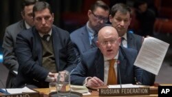 Le représentant permanent de la Russie à l'ONU, Vassily Nebenzia, pendant une réunion du Conseil de sécurité, New York, le 5 avril 2018. 