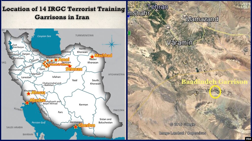 گروه نزدیک به مجاهدین خلق با انتشار این نقشه ها می گوید در این مکانها ایران به «تروریست ها» آموزش می دهد. 