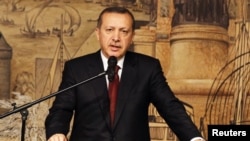 Turkey's Prime Minister Recep Tayyip Erdogan addresses during the Turkey Investment Advisory Council Meeting in Istanbul, May 11, 2012. 