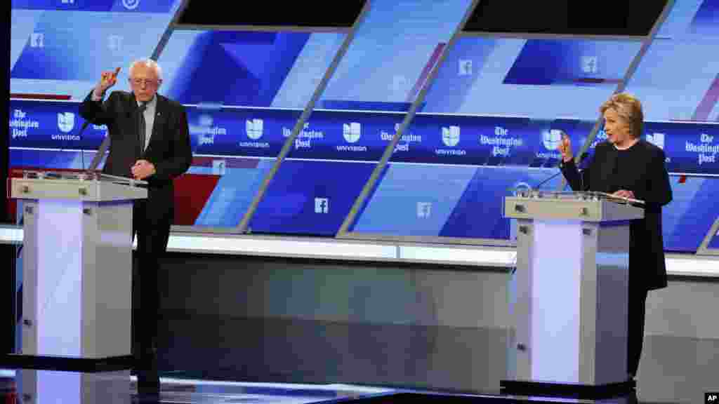 Débat houleux entre les candidats démocrates Bernie Sanders et Hillary Clinton à Miami, le 9 mars 2016.