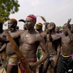 Southern Sudanese from the Dinka tribe take part in a rehearsal celebration for independence in the southern capital of Juba, July 5, 2011