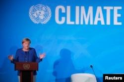 German Chancellor Angela Merkel speaks during the 2019 United Nations Climate Action Summit at U.N. headquarters in New York City, New York, U.S., September 23, 2019.