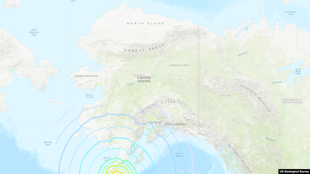 阿拉斯加半岛附近发生地震的位置（2021年7月29日美国地质调查局网站截图）(photo:VOA)