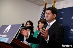 Speaker of the House Paul Ryan speaks at a news conference with House Republican leaders after a closed conference meeting on Capitol Hill in Washington, Dec. 5, 2017.