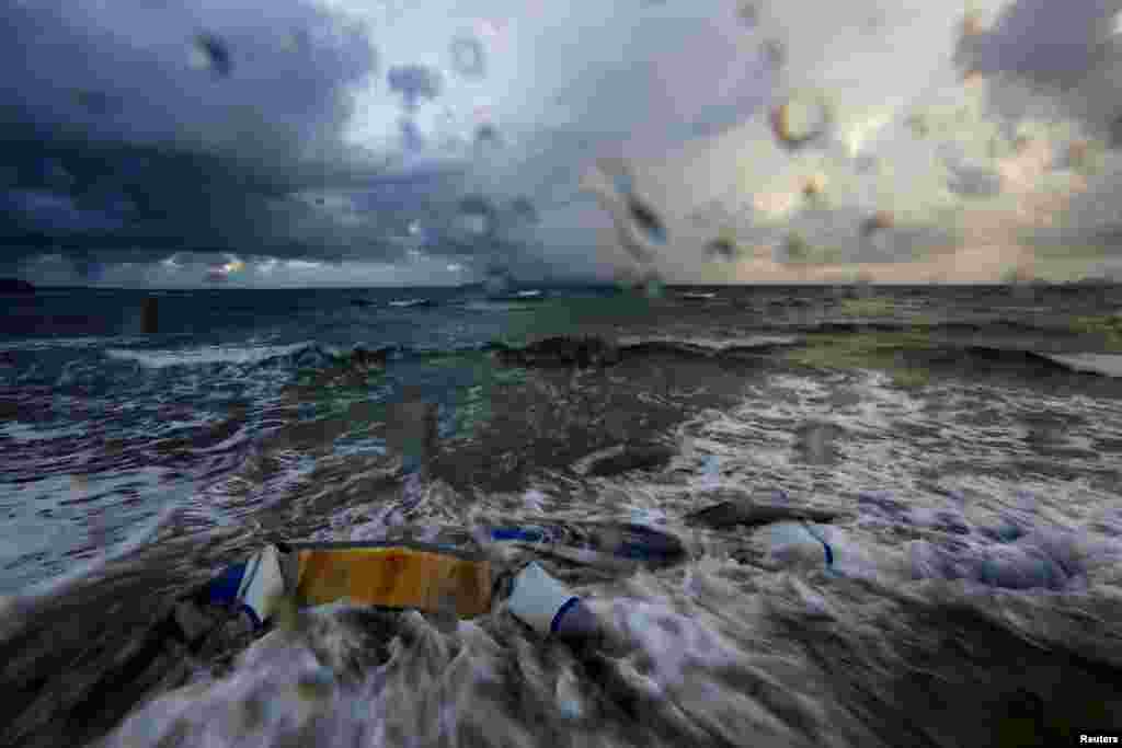 The remains of a dinghy, used by immigrants, is seen during a storm in Kos island, Greece.&nbsp;According to local media, an average of over 200 immigrants have arrived in Kos every day in the last two months.