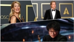 Laura Dern, Brad Pitt y Bong Joon Ho.