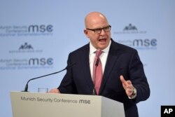 H.R. McMaster, White House national security adviser, speaks at the Munich Security Conference in Munich, Germany, Feb. 17, 2018.