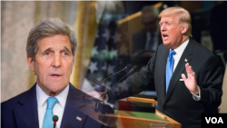 Presiden AS Donald Trump (kanan) dan Mantan Menteri Luar Negeri AS, John Kerry (Foto: dok).