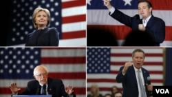 Hillary Clinton, Ted Cruz, John Kasich and Bernie Sanders