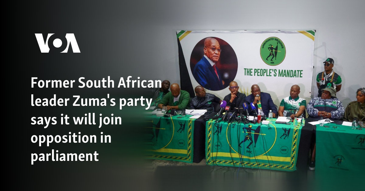 Former South African leader Zuma's party says it will join opposition in parliament