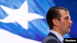 FILE - Donald Trump Jr., son of then-Republican nominee Donald Trump, is seen at the Republican National Convention in Cleveland, Ohio, July 19, 2016. 