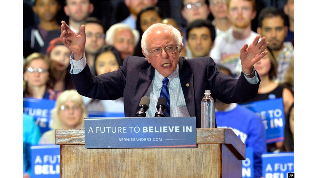 Democratic presidential candidate Sen. Bernie Sanders speaks to a gathering of supporters during a campaign rally at the Lexington Convention Center, in Lexington, Ky., May 4, 2016.