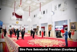 Suasana pelantikan menteri dan wakil menteri baru oleh Presiden Joko Widodo di Istana Negara, Rabu, 23 Desember 2020. (Foto: Biro Pers Sekretariat Presiden)