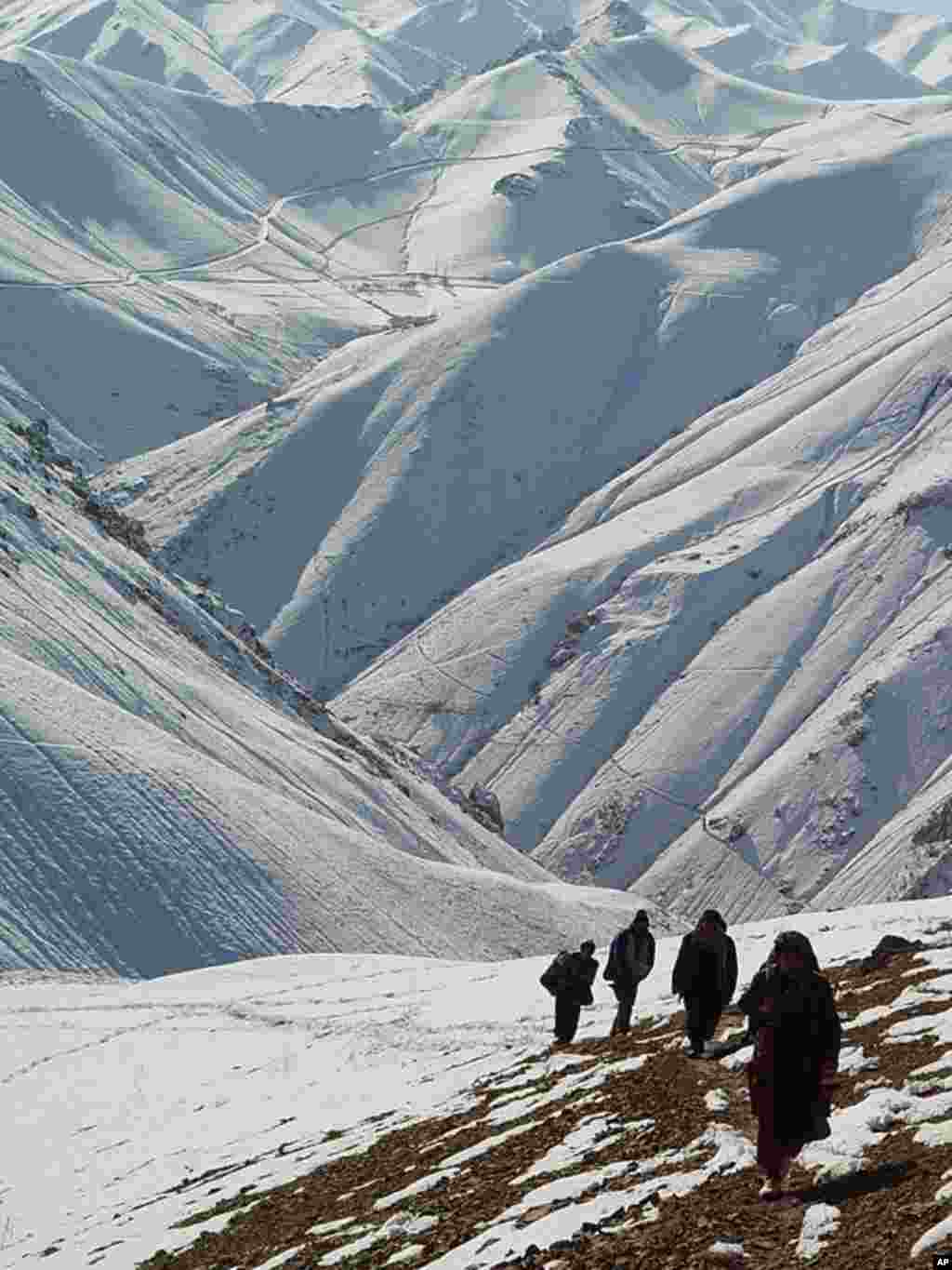 Bằng Danh Dự - Bức ảnh mùa đông ở Afghanista. Hằng năm, vào mùa đông ở Afghanistan hàng trăm người chết vì thời tiết khắc nghiệt. Tuyết phủ kín khiến đường xá không còn lưu thông được. Người dân phải đi bộ hàng dặm đường để đến khu trung tâm gần nhất (Ảnh
