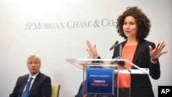 FILE - Janis Bowdler, of JPMorgan Chase, speaks in Washington, April 5, 2015. (Kevin Wolf/AP Images for JP Morgan Chase & Co.)