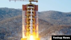 A picture showing North Korea's rocket launch in February. The launch was one reason the U.N. place new sanctions on North Korea.