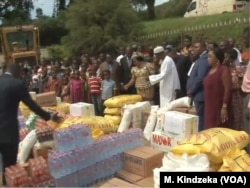 Internally displaced persons receive gifts from well wishers in Yaounde, Cameroon, May 12, 2019.