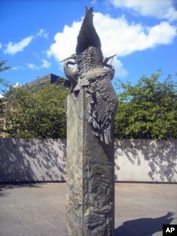 Designed by Davis Buckley and Nina Akamu, this monument at the memorial depicts two Japanese cranes caught in barbed wire. It symbolizes the internment of thousands of Japanese Americans in camps in the U.S. Southwest during World War II.