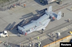 Pesawat MV-22 Osprey tiba di Pangkalan Udara Iwakuni, Jepang barat (23/7). (Foto:REUTERS/Kyodo)