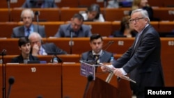 European Commission President Jean-Claude Juncker addresses the Parliamentary of the Council of Europe in Strasbourg, France, April 19, 2016.