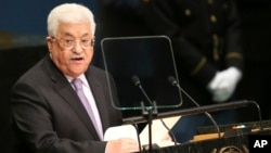FILE - Palestinian Authority President Mahmoud Abbas speaks during the 71st session of the U.N. General Assembly at U.N. headquarters, Sept. 22, 2016.