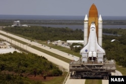 Space Shuttle Discovery sits on the launch pad at Kennedy Space Center, 2005. (Image Credit: NASA/KSC)