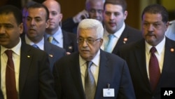 Palestinian President Mahmoud Abbas departs from the 67th the United Nations General Assembly, at U.N. headquarters, Sept. 25, 2012.