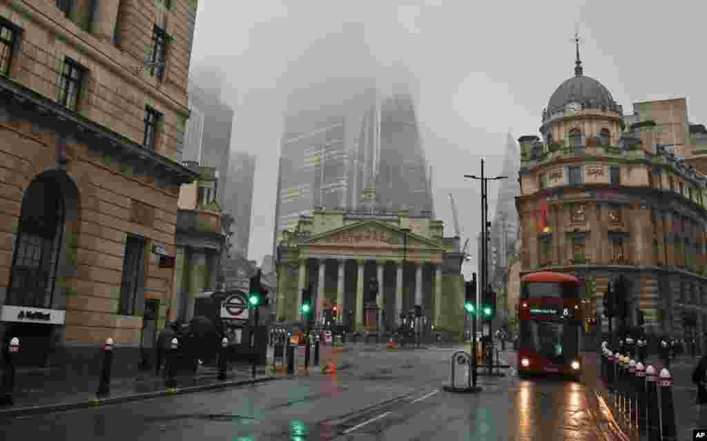 An almost empty Bank district of London during the third national lockdown to curb the spread of coronavirus.