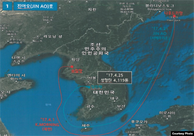 한국 통계청이 북한 석탄을 들여온 진아오호 등 7개의 선박 이동경로를 공개했다. 사진제공=한국 통계청