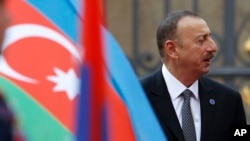 FILE - President of Azerbaijan Ilham Aliyev arrives for a meeting on the 5th anniversary of the Eastern Partnership at the Prague Castle in Prague, Czech Republic.