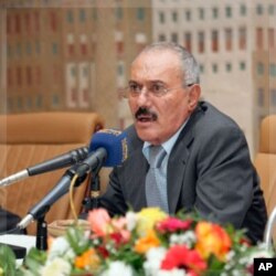 Yemen's outgoing President Ali Abdullah Saleh addresses a meeting of the ruling General People's Congress party in Sanaa December 7, 2011